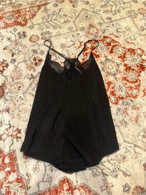 Love Stitch Black Lace-Trim Satin Tank Top